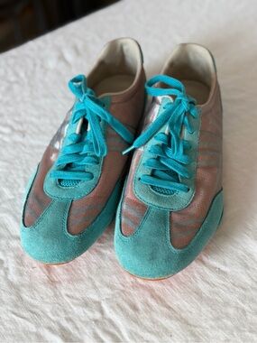 Vintage Ralph Lauren Whitney Mesh Blue Pink Silver Suede Sneakers Size 10B